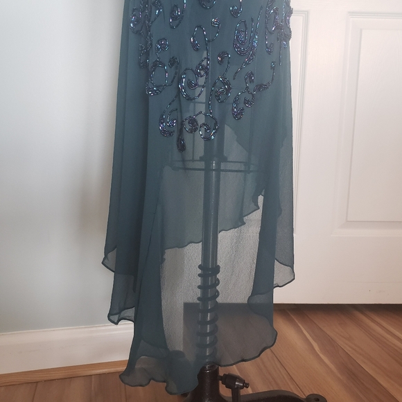 Cache Silk Teal Beaded 1920s Style Evening Dress, 4 - Picture 8 of 16